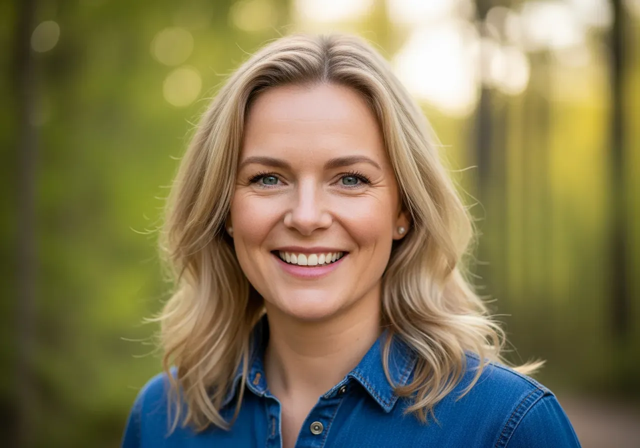 Glad kvinna med guldring på fingret