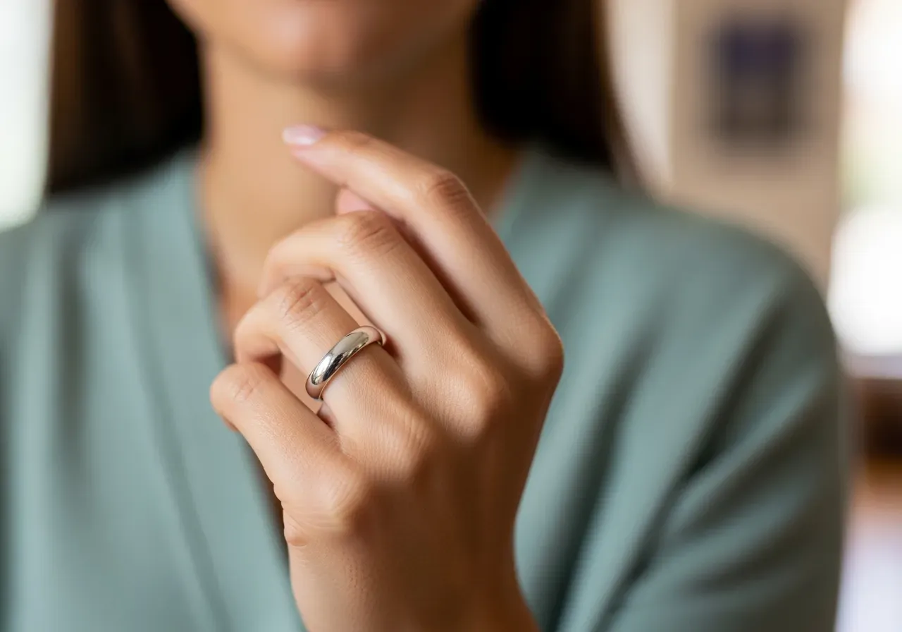 Glad kvinna med silverring