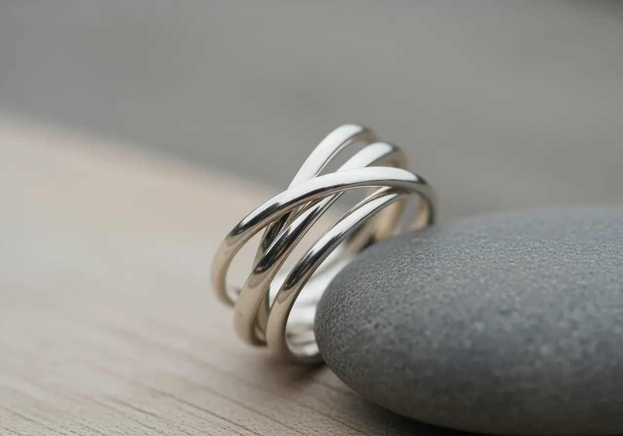 Troika silverring i mellanstorlekar