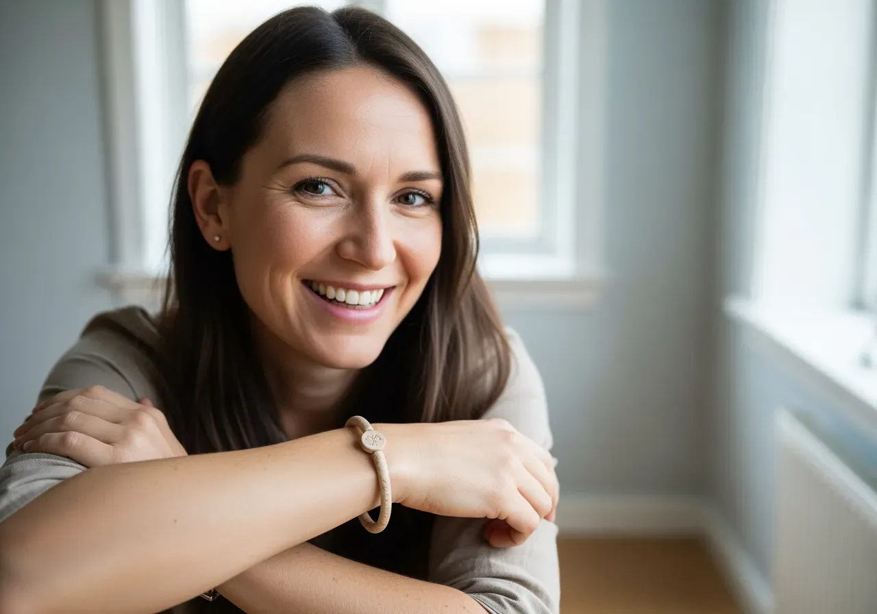 Glad kvinna med armband