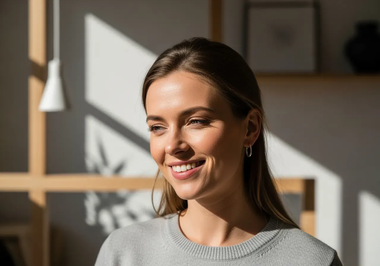 Glad kvinna med örhängen