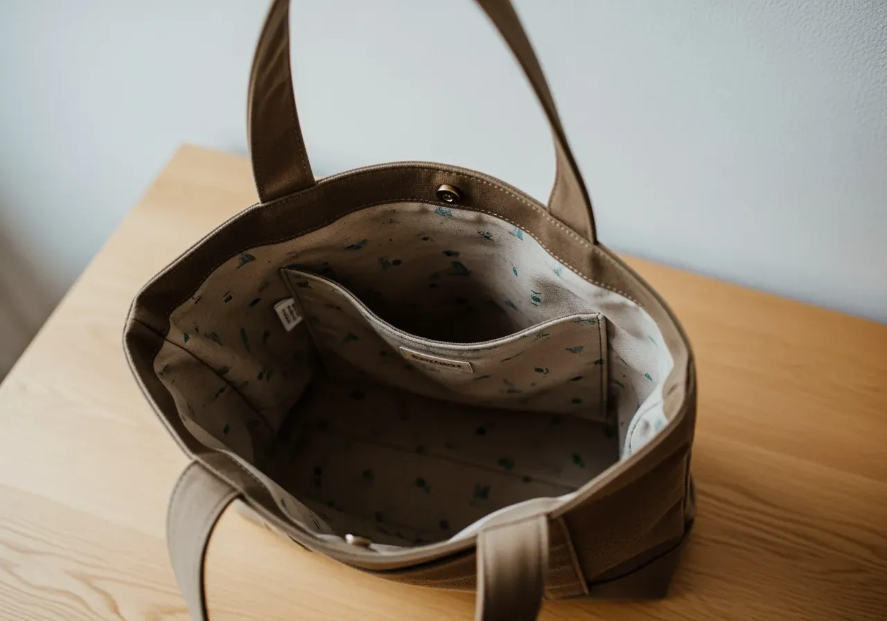 Tyg fodring och detaljer till tote